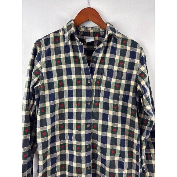 Cascade Blues Womens S Plaid Heart Button-Up Shirt 100% Cotton - Picture 1 of 6